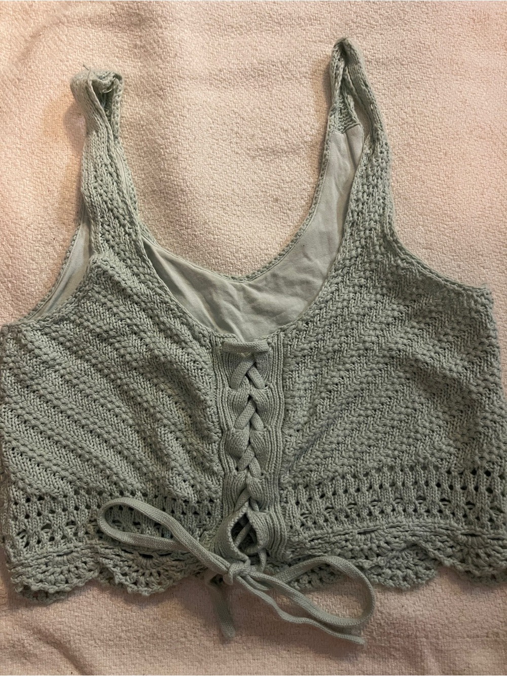 Hollister Light Green Crochet Knit Cropped Tank Top - Picture 2 of 4